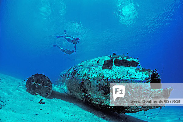 'Snorkelling on plane wreck  near Majuro; Marshall Islands'