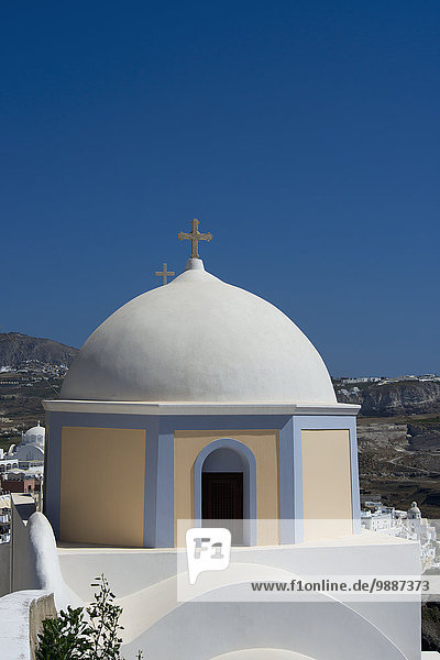gelb Kirche Santorin Gewölbe katholisch Kykladen Fira Griechenland Griechische Inseln