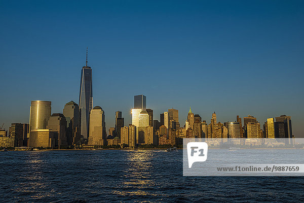 New York City sehen Amerika Sonnenuntergang Großstadt Verbindung neu New Jersey World Trade Center