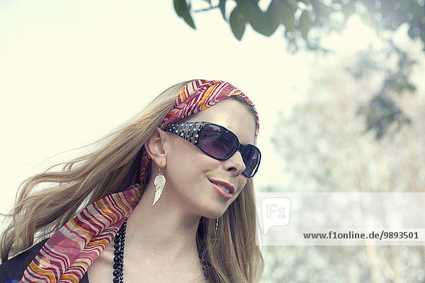 Portrait of mid adult woman low angle view