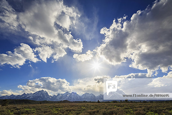 USA  Wyoming  Grand Teton National Park  Teton Range gegen die Sonne