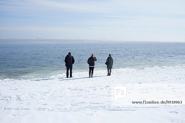Drei Erwachsene mit Blick aufs Meer  Fairfield  Connecticut  USA