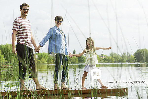 Family holding hands on dock  portrait
