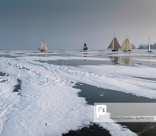Wasser Europa Winter Mensch Freizeit Menschen Landschaft Eis Niederlande Schnee