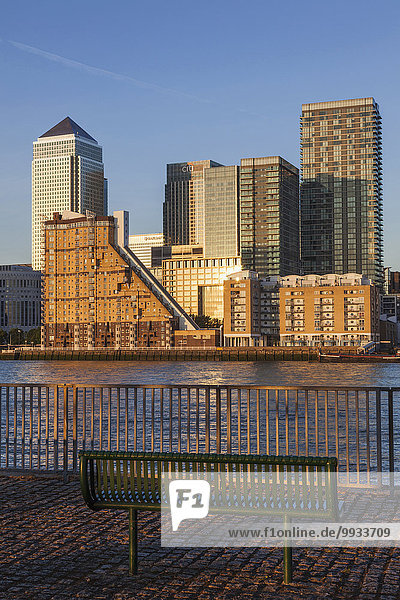England  London  Docklands  Canary Wharf Skyline and River Thames