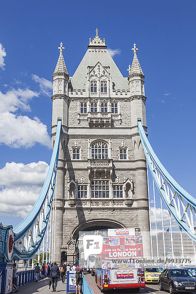 England  London  Tower Bridge and Double Decker Tour Bus