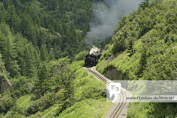 Mountain railway  rack-railway  steam train  steam engine  Furka mountain track  Gletsch  Goms  Alps  Canton  Valais  Switzerland  Europe