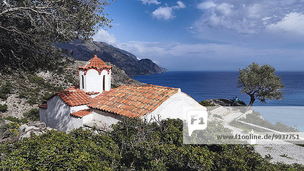 Greece  Europe  chapel  church  Crete  coast  coastal scenery  scenery  landscape  Libyan sea  sea  Mediterranean Sea  Sougia  Greek-orthodox  Mediterranean