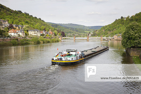 Transport barge on the River Neckar  Heidelberg  Baden-Württemberg  Germany  Europe