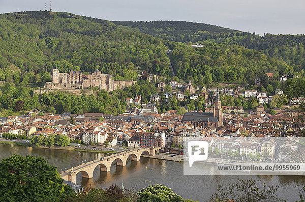 Blick über die Stadt vom Philosophenweg  Heidelberg  Baden-Württemberg  Deutschland  Europa