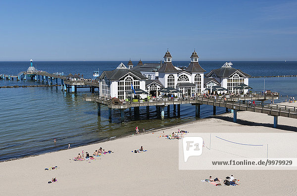 Pier on the beach of Sellin Rügen Baltic Sea Mecklenburg-Western Pomerania Germany Europe