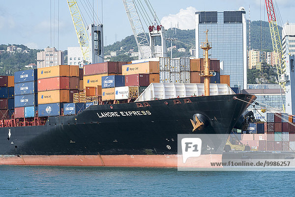 Hafen Containerschiff Genua Italien Ligurien