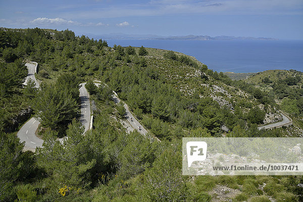 Serpentinenstraße von Artà zur Ermita de Betlem,  Parc Natural Peninsula de Llevant,  bei Artà,  Mallorca,  Balearen,  Spanien,  Europa
