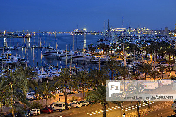 Marina in the evening  Puerto de Palma  Palma de Mallorca  Majorca  Balearic Islands  Spain  Europe