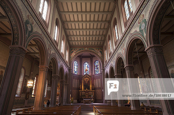 Altarraum und Holzdecke der Sankt Peter und Paul Kirche  erbaut 1844-1849  Lahr  Baden-Württemberg  Deutschland  Europa