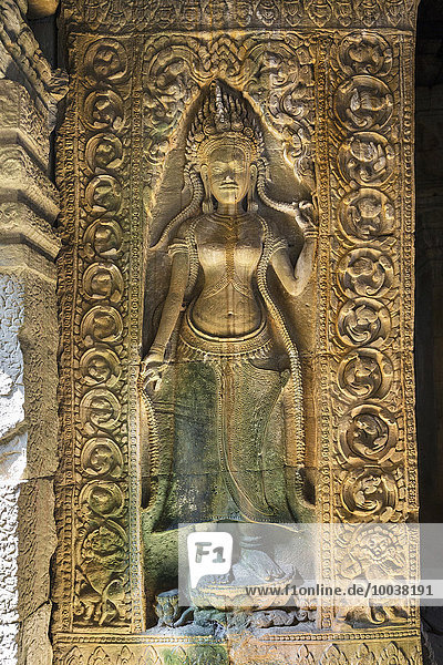 Apsara Figur im zentralen Prasat  Preah Khan Tempel  Angkor  Provinz Siem Reap  Kambodscha  Asien