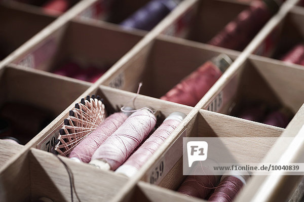 Reels of sewing threads in box  Bavaria  Germany
