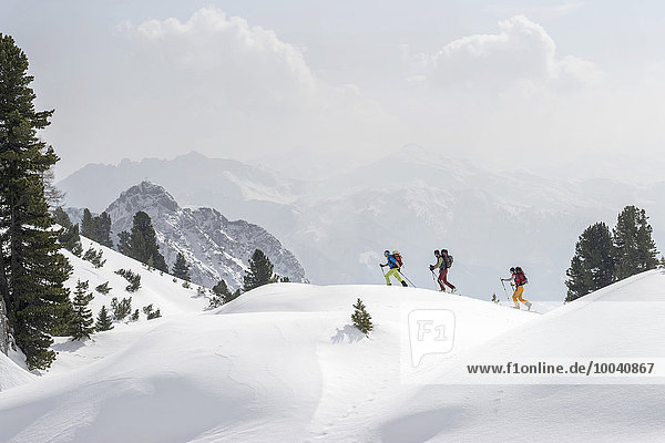 Ski mountaineers climbing on snowy peak Tyrol Austria