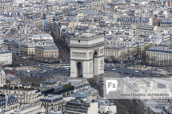 High angle view of triumphal arch  Arc de Triomphe  Paris  France