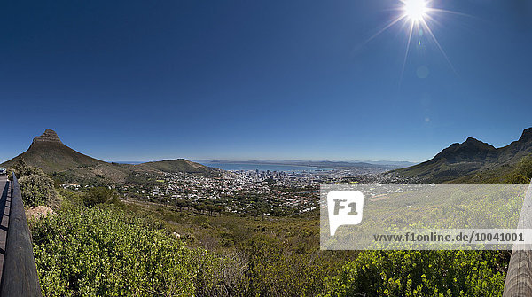 Aerial view of city against blue sky  Cape Town  South Africa