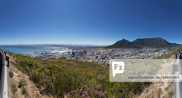 Aerial view of city against blue sky  Cape Town  South Africa