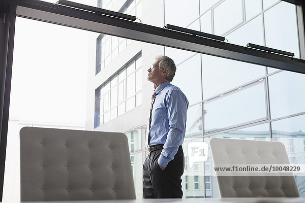 Successful manager standing at window in conference room