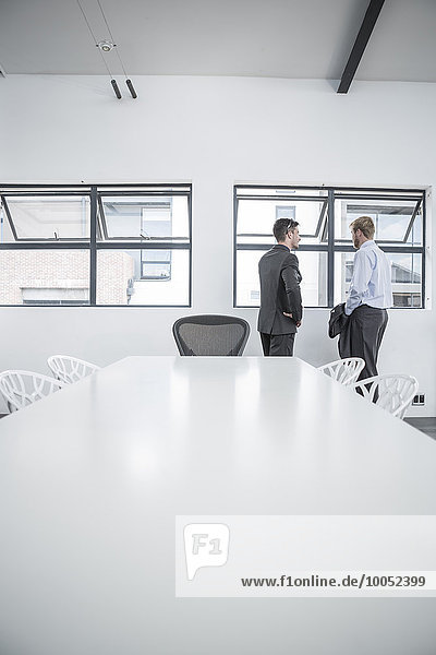 Two businessmen in the office at the window