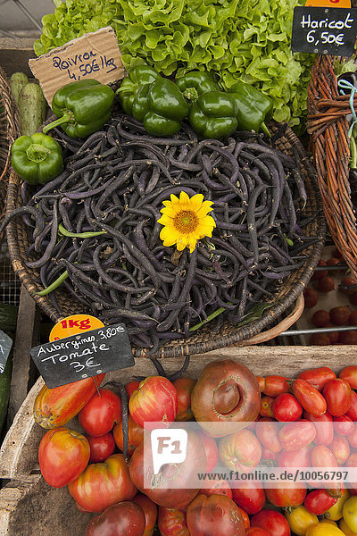 Traditioneller französischer Marktstand mit Gemüse  Issigeac  Frankreich