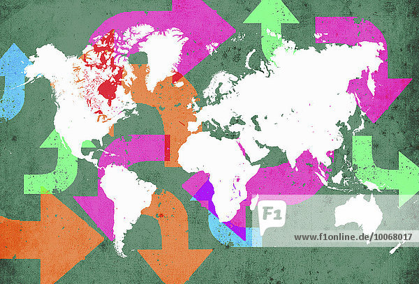 Pfeil-Verbindungen auf einer Weltkarte