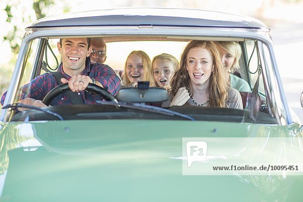 Family in car together  taking road trip