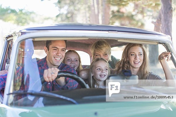 Family in car together  taking road trip