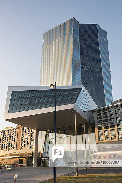 Seat of the European Central Bank  main entrance  north side  in the morning light  Frankfurt am Main  Hesse  Germany  Europe