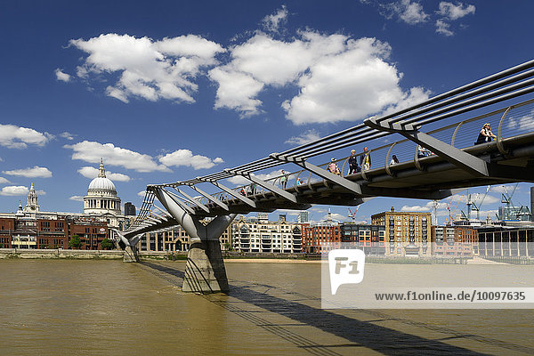 Millennium Bridge  behind St. Paul's Cathedral  Thames  London  England  United Kingdom  Europe