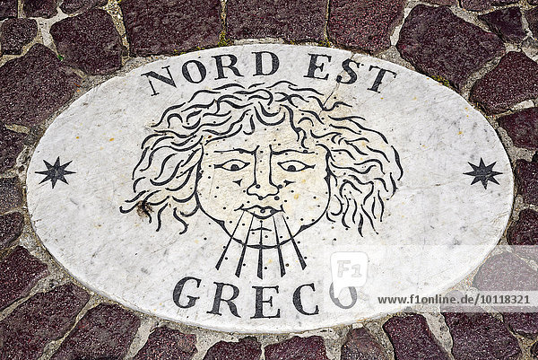 Nord Est  Greco  Wind  Windrose  Windrichtung  Marmorplatten  Piazza di San Pietro  Petersplatz  Rom  Latium  Italien  Europa