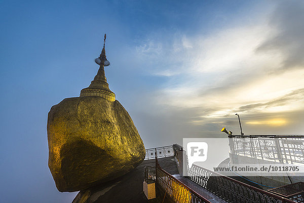 Golden Rock with Kyaiktiyo Pagoda at sunset Kyaikto Thaton District Mon State Myanmar Asia