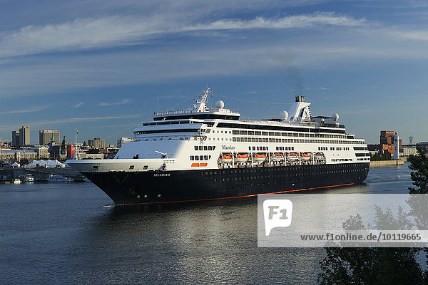 Cruise ship Maasdam entering the Old Port  Montreal  Quebec Province  Canada  North America