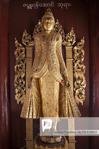 Stehender Buddha  Buddha-Statue  Shwezigon-Pagode  Nyaung U  bei Bagan  Mandalay Division  Myanmar  Asien