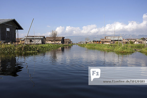 Traditional stilt houses in Inle Lake  Shan State  Myanmar  Asia