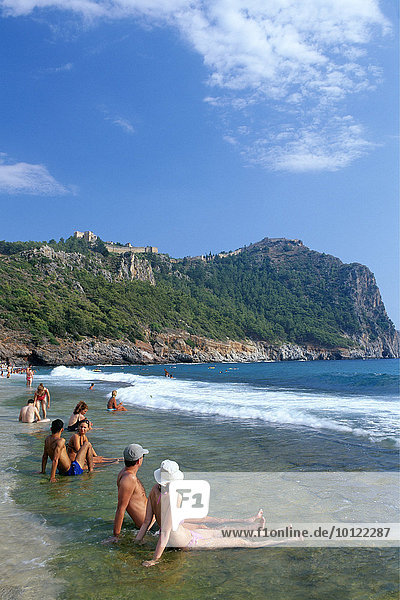 Bathers on Cleopatra Beach in Alanya Turkish Riviera Turkey Asia