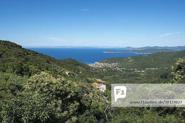 Ausblick vom Bergdorf Poggio über die Insel Elba  Provinz Livorno  Toskana  Italien  Europa
