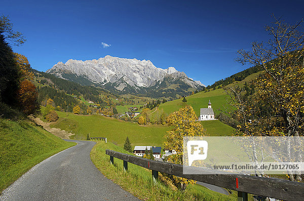 Dientener Tal mit Kapelle vor dem Hochkönig  Pinzgau im Salzburger Land  Österreich  Europa