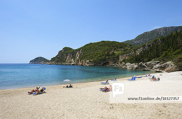 Strand von Liapades  Bucht von Paleokastritsa  Korfu  Ionische Inseln  Griechenland  Europa