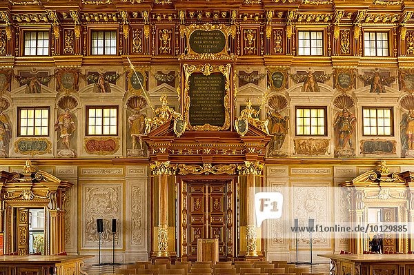Golden Hall with main entrance  Grand Hall of the late Renaissance  designed by Johann Matthias Kager  town hall  Augsburg  Swabia  Bavaria  Germany  Europe