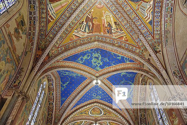 Deckengewölbe mit Fresken in der Oberkirche  Basilika San Francesco  Assisi  Provinz Perugia  Umbrien  Italien  Europa