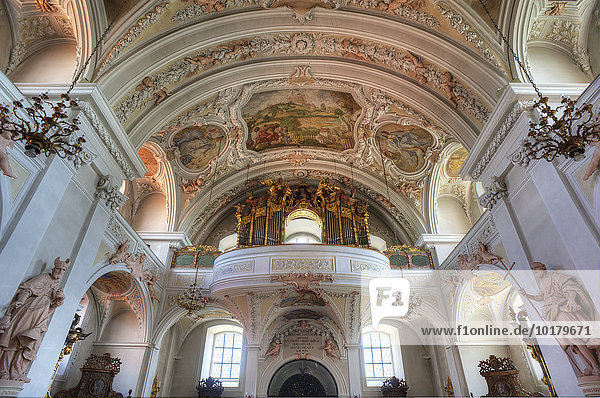 Orgelempore der barocken Wallfahrtskirche Maria Hilf  Amberg  Oberpfalz  Bayern  Deutschland  Europa