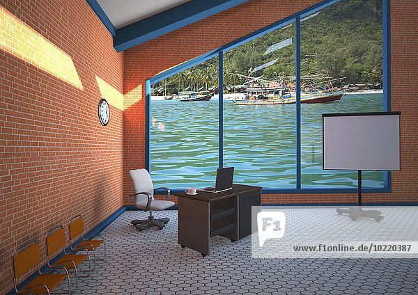 Leeres Büro mit Aussicht  3D-Illustration