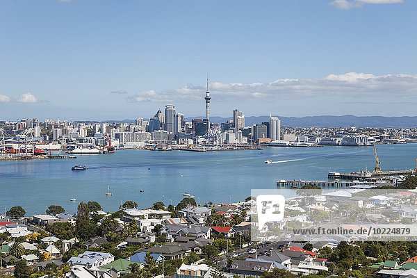 Neuseeland  Auckland  Skyline  City Center  Central Business District  Sky Tower  District Devenport im Vordergrund