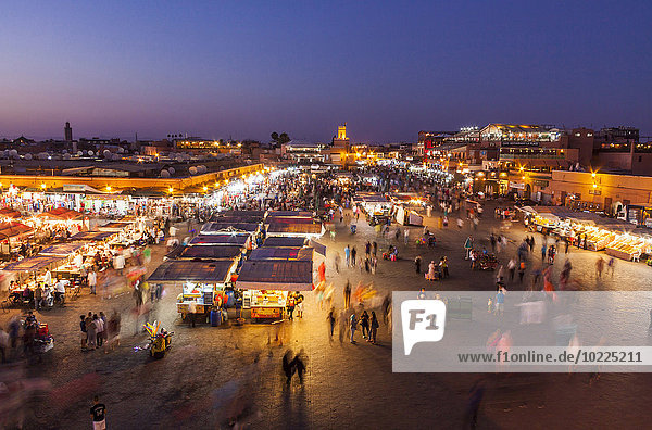 Morocco  Marrakesh  view to lighted Jemaa el-Fnaa bazaar