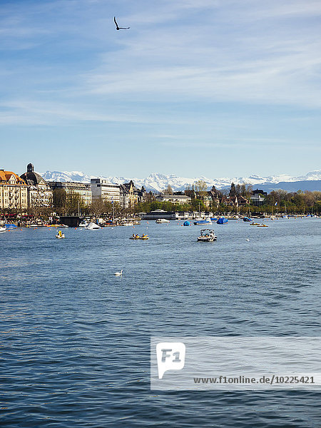 Switzerland  Zurich  Cityscape  Lake Zurich  Alps in the background