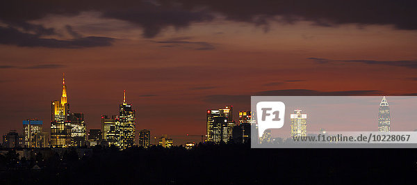 Deutschland  Hessen  Frankfurt  Blick auf den Finanzplatz bei Nacht  Panorama